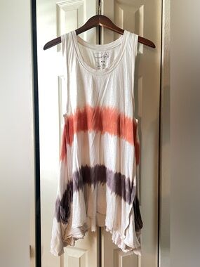 We The Free White Tank with Rust & Charcoal Tie-Dye Bands